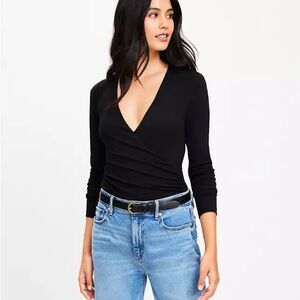 Black V-Neck Long Sleeve Bodysuit